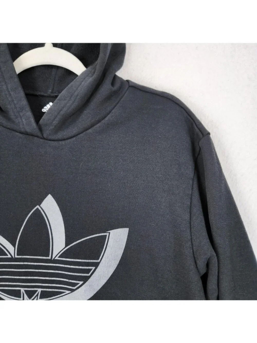 Adidas Sweater Mens Medium Washed Black Trefoil Hoodie Pullover Sweatshirt